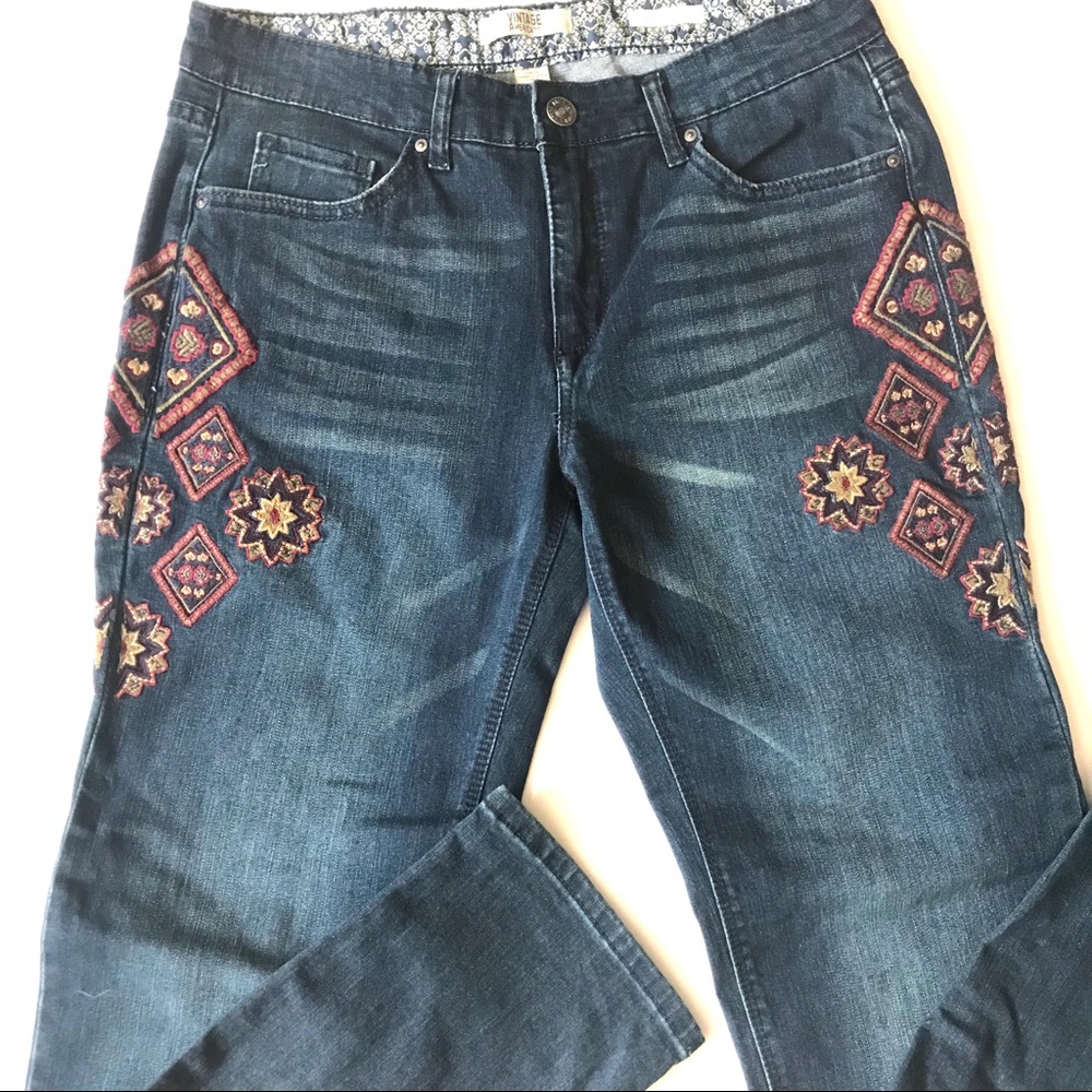 Vintage America Indigo Embroidered Cropped Jeans